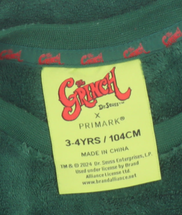Primark Boys Green The Grinch Fleece Long Sleeve Pyjama Top 3-4 Years