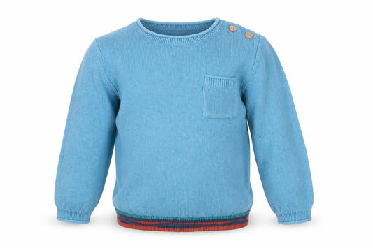Next Boys Blue Cotton Crew Neck Jumper 2-3 Years Star Elbow Detail
