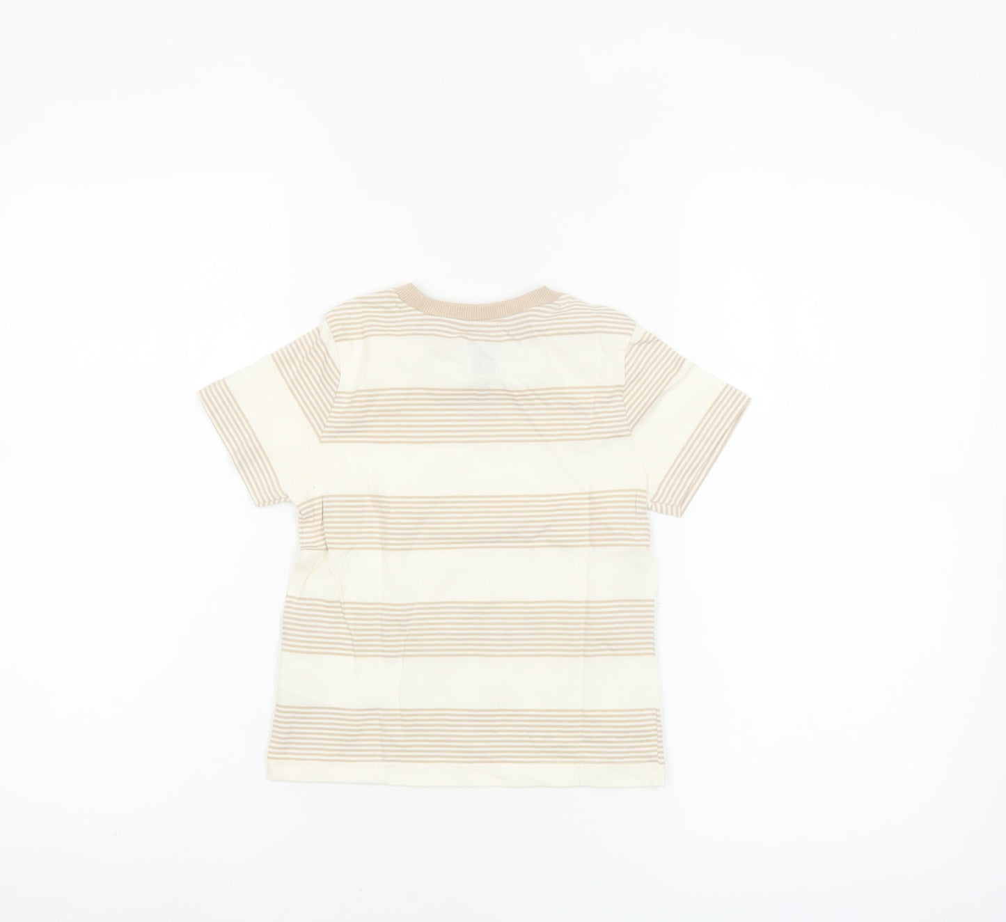 F&F Boys Beige Striped Short Sleeve Cotton T-Shirt 2-3 Years