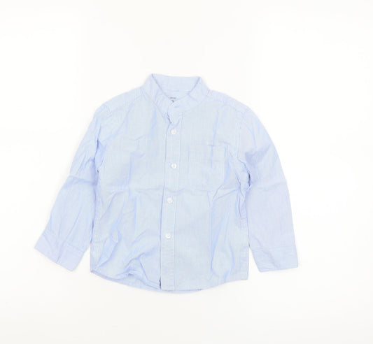 Mini Rebel Boys Blue Striped Long Sleeve Cotton Button-Up Shirt 24 Months