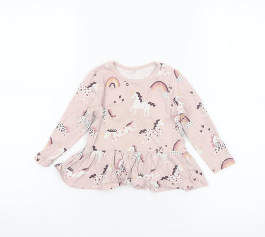 George Girls Pink Unicorn Long Sleeve Cotton T-Shirt 18-24 Months
