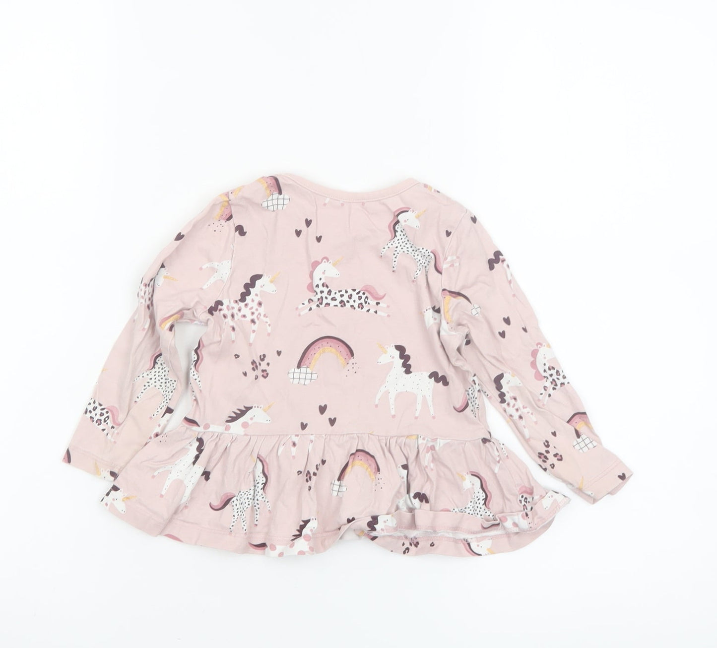 George Girls Pink Unicorn Long Sleeve Cotton T-Shirt 18-24 Months