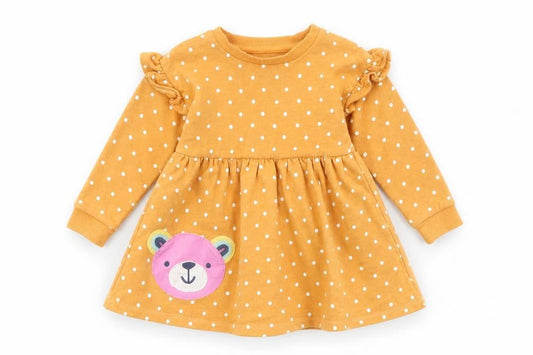 Dunnes Girls Beige Polka Dot Long Sleeve Skater Dress 12-18 Months