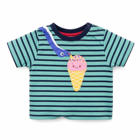 Lilly + Sid Blue Striped Dinosaur Ice Cream T-Shirt 3-6 Months Unisex