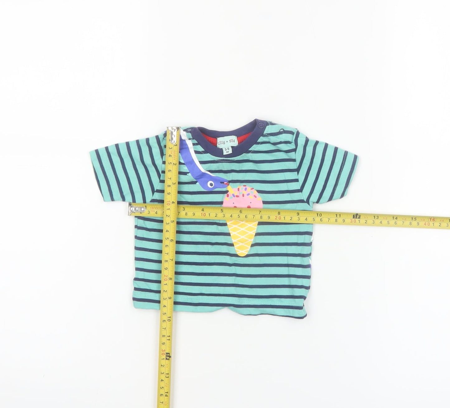 Lilly + Sid Blue Striped Dinosaur Ice Cream T-Shirt 3-6 Months Unisex