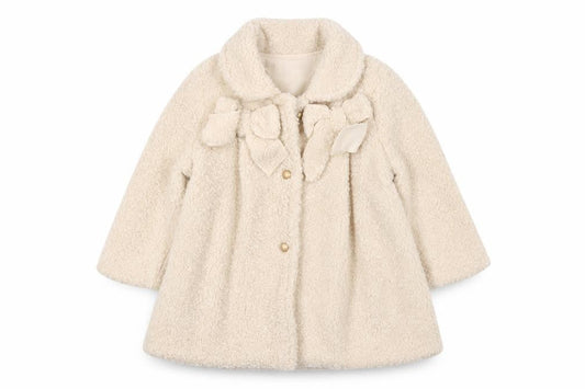 Visara Girls Ivory Fleece Bow Coat 9-12 Months Long Sleeve Winter Style