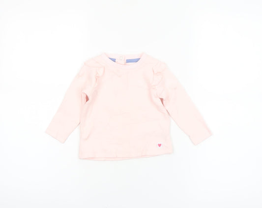 Dunnes Baby Pink Long Sleeve Ruffle Cotton T-Shirt 9-12 Months