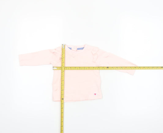 Dunnes Baby Pink Long Sleeve Ruffle Cotton T-Shirt 9-12 Months