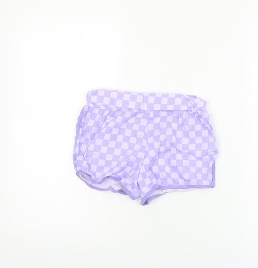 Dunnes Stores Girls Purple Check Cotton Hot Pants Shorts 9-10 Years