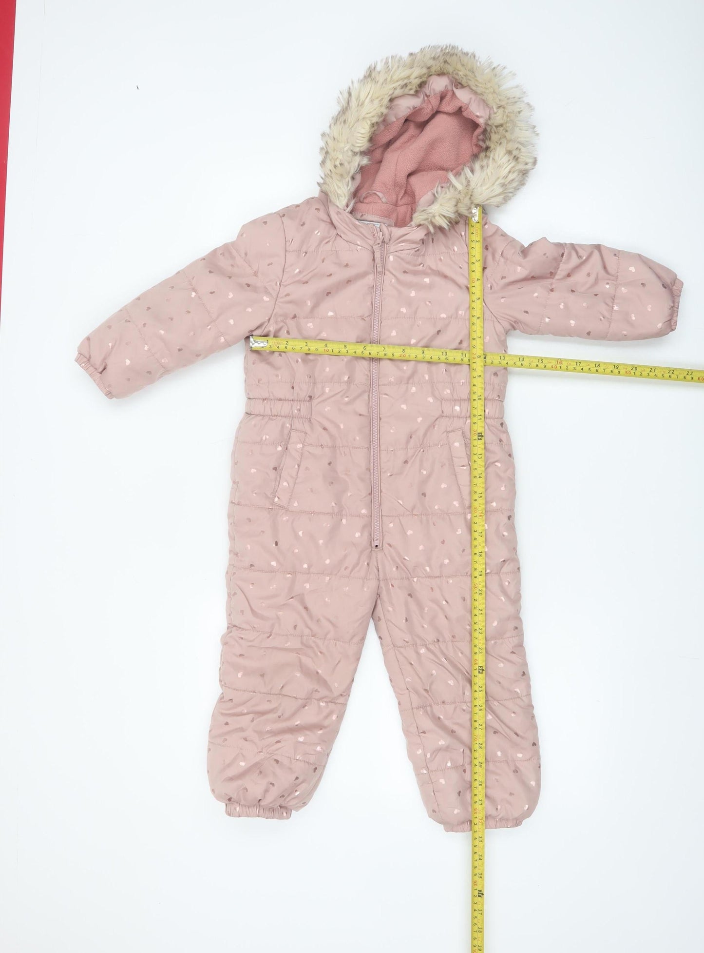 Tu Girls Pink Hooded Faux Fur Trim Puffer Snowsuit 3-4 Years Winter Warm