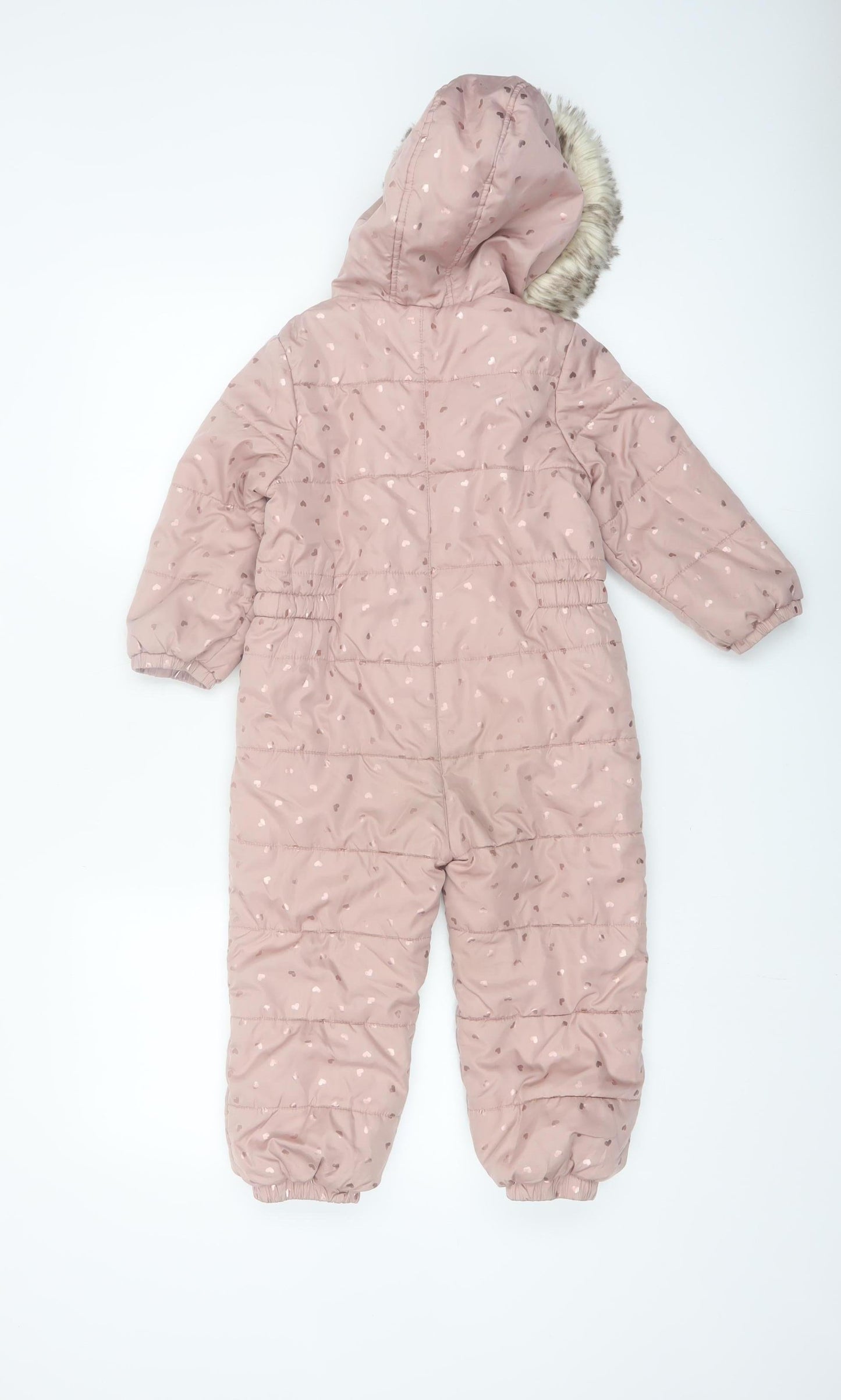 Tu Girls Pink Hooded Faux Fur Trim Puffer Snowsuit 3-4 Years Winter Warm