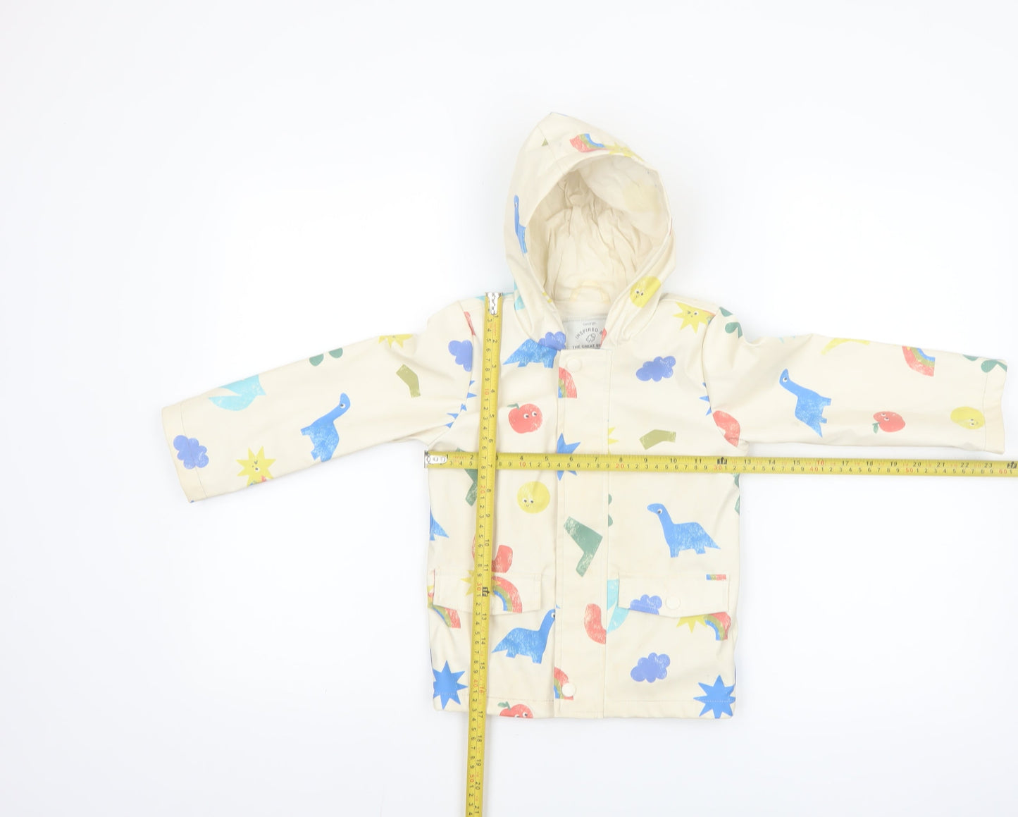 George Girls Beige Dinosaur Print Hooded Rain Coat 2-3 Years