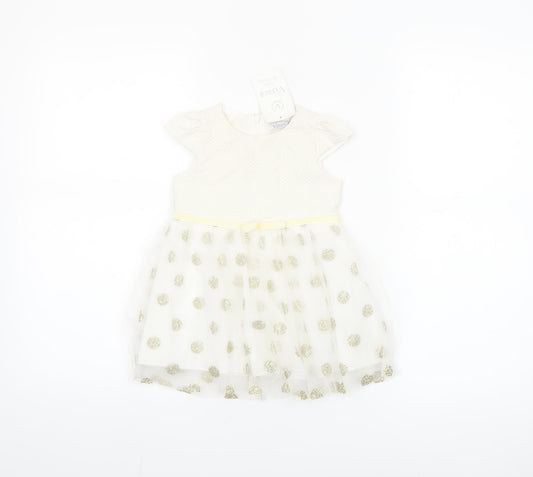 Visara Girls Ivory Gold Polka Dot Tutu Dress 9-12 Months Party Wear