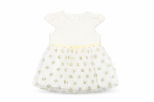 Visara Girls Ivory Gold Polka Dot Tutu Dress 9-12 Months Party Wear