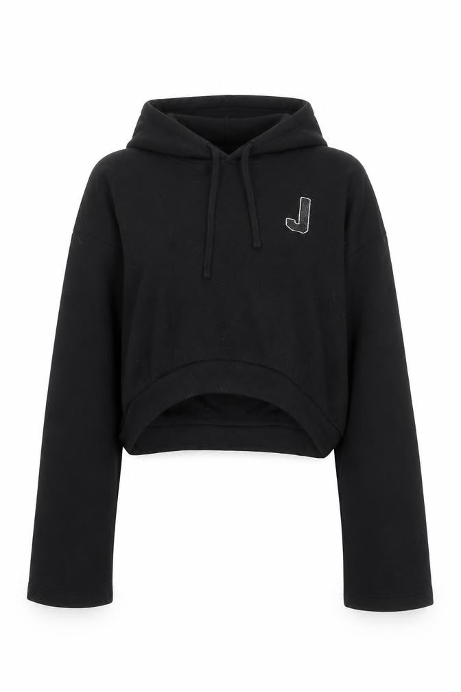Front view of Juicy Couture Women's Black Cropped Hoodie Medium Cotton Blend