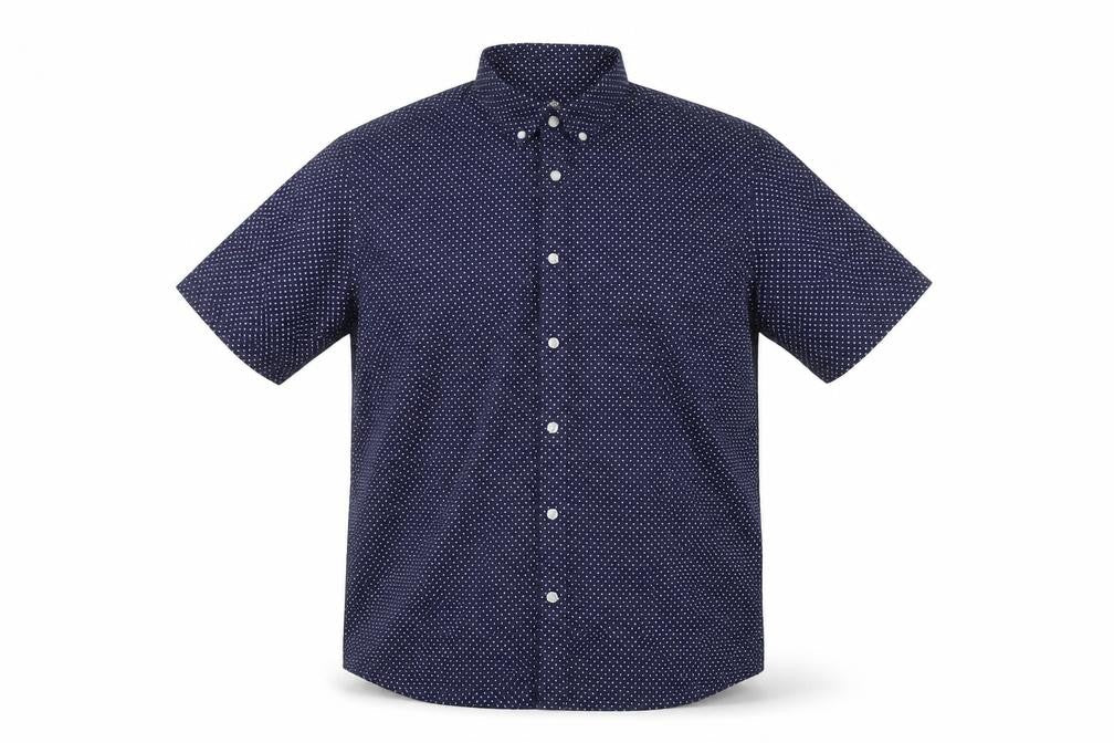 Dunnes Men's Blue Polka Dot Short Sleeve Regular Fit Cotton Button-Up Shirt XL
