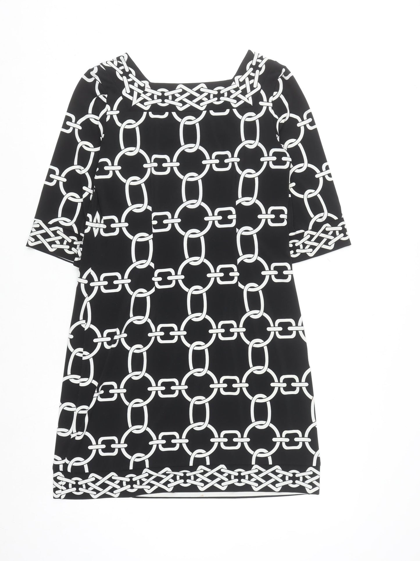 Wallis Women Black Geometric Shift Dress Size 10