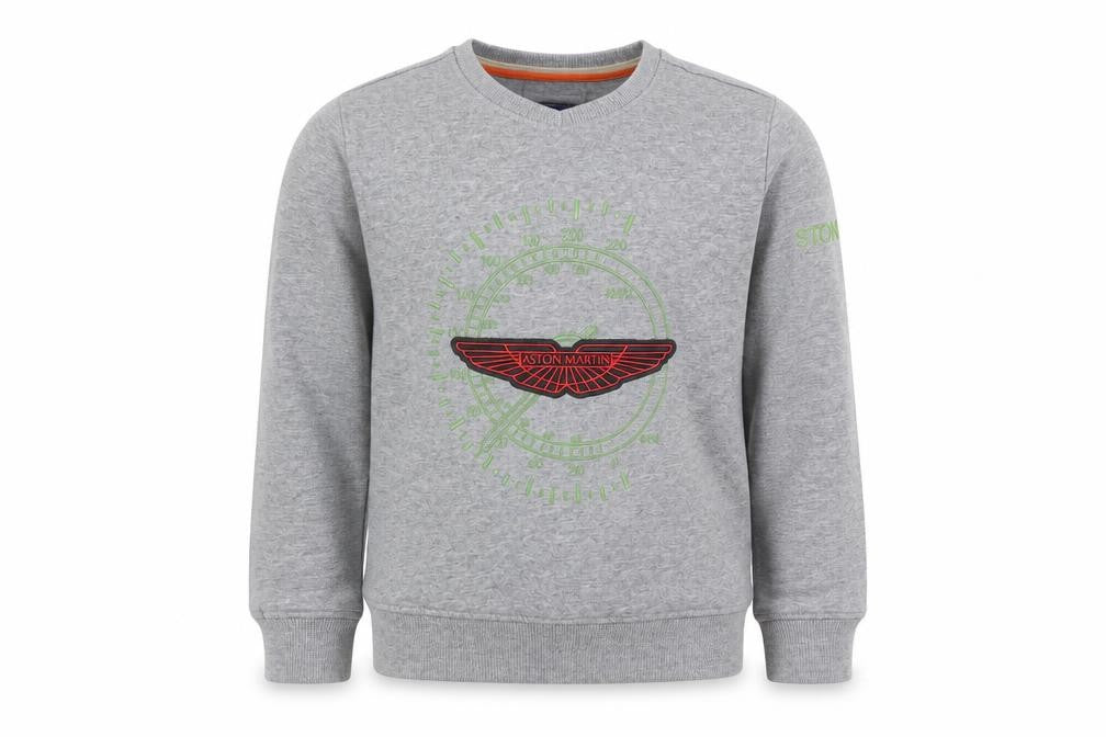 Front view of Aston Martin boys’ grey cotton pullover sweatshirt, size 6, years