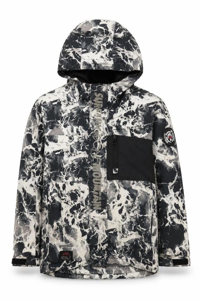 Front view of Surfanic boys’ multicoloured ski jacket hooded waterproof 12 years