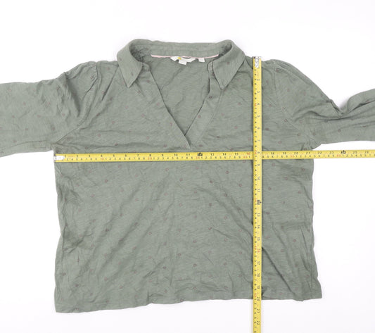 Boden Women Green Long Sleeve Collared Cotton Blouse UK 14