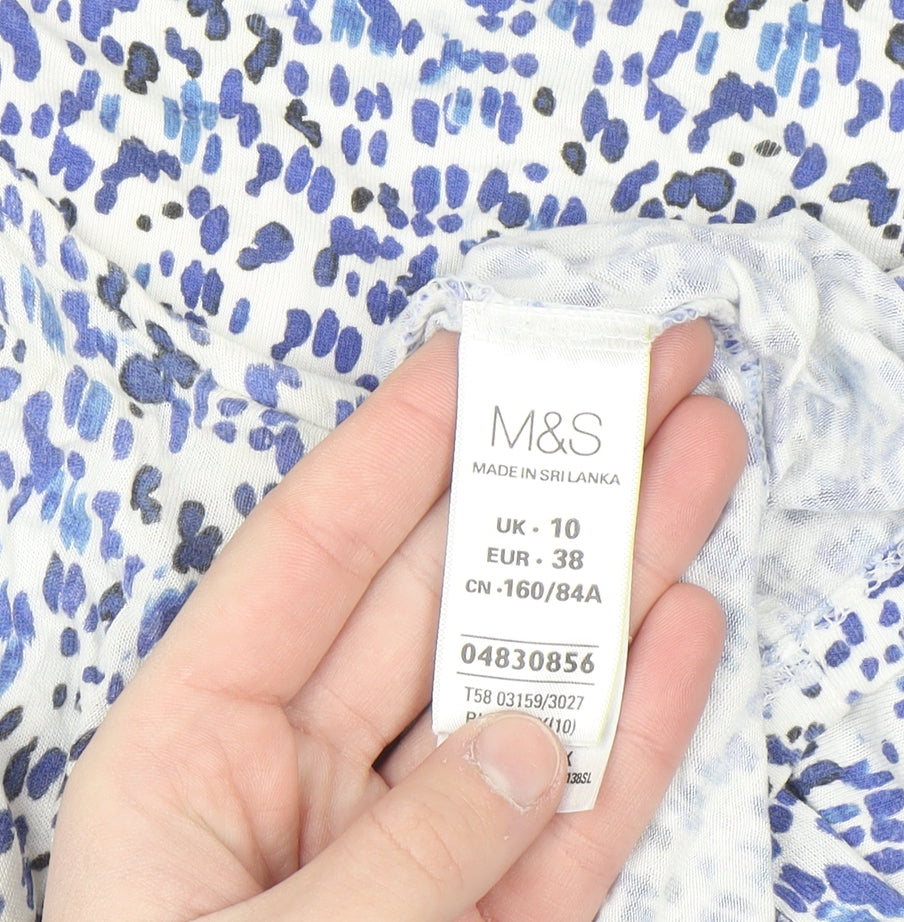 Marks and Spencer Women Blue Abstract Jersey Blouse Size 10