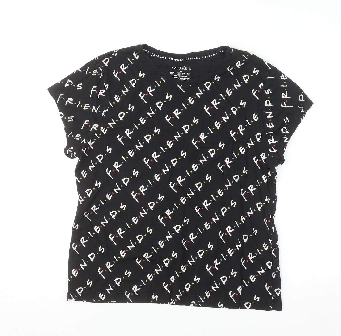 FRIENDS Women's Black T-Shirt Medium Regular Fit Crew Neck Cotton