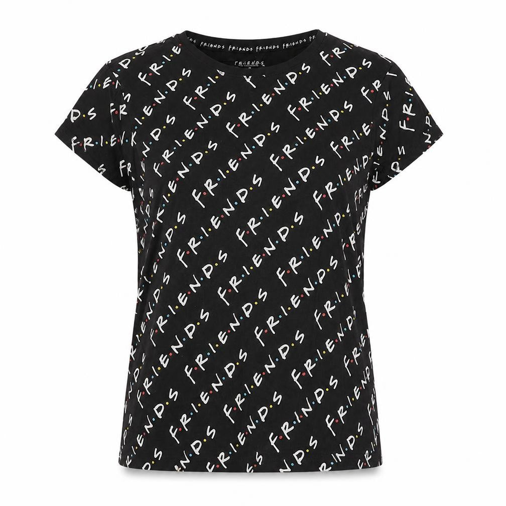 FRIENDS Women's Black T-Shirt Medium Regular Fit Crew Neck Cotton