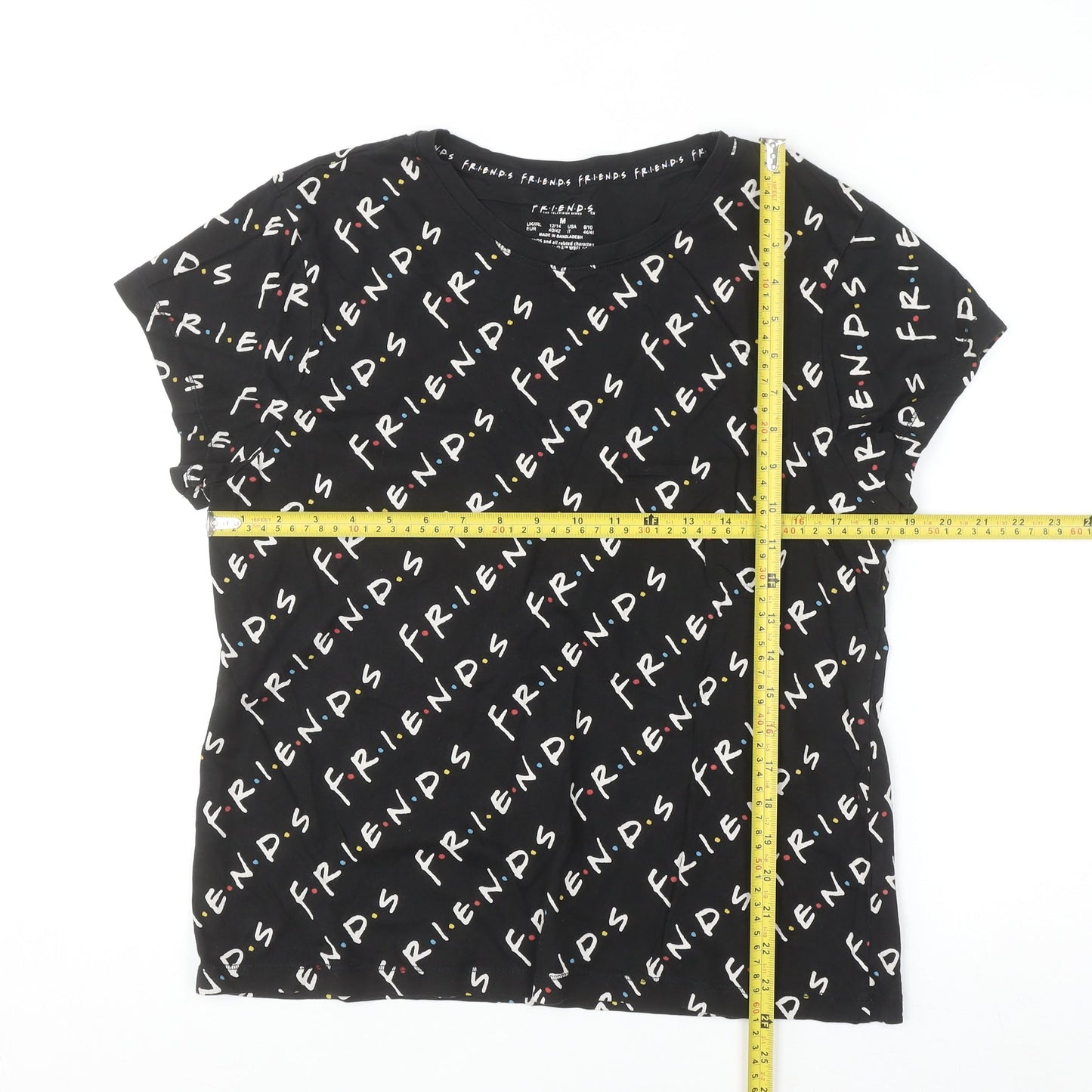 FRIENDS Women's Black T-Shirt Medium Regular Fit Crew Neck Cotton