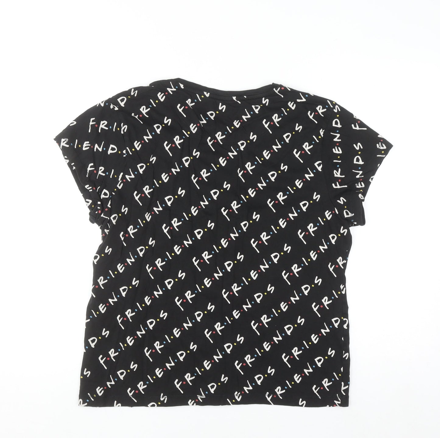 FRIENDS Women's Black T-Shirt Medium Regular Fit Crew Neck Cotton