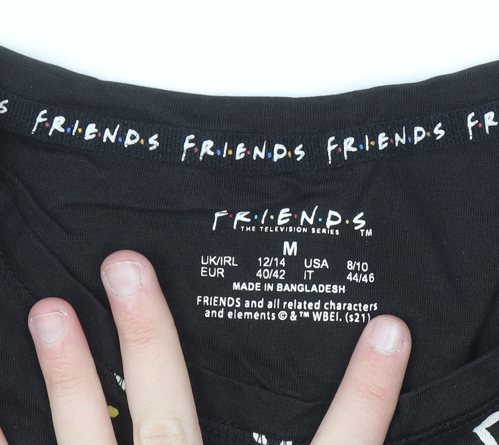 FRIENDS Women's Black T-Shirt Medium Regular Fit Crew Neck Cotton