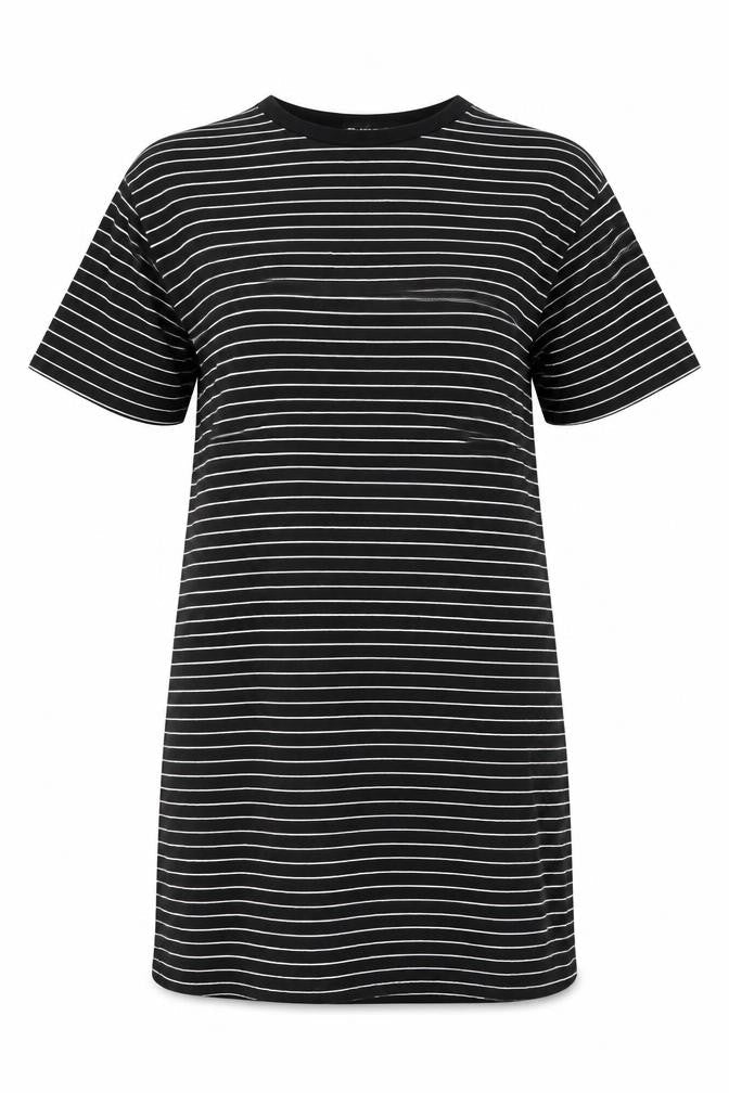 Boohoo Women Black Striped T-Shirt Dress Size 10