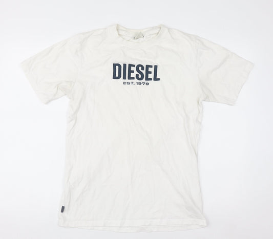 Diesel Men's White Small Logo Cotton Crew Neck T-Shirt