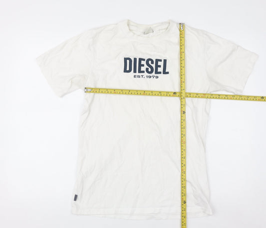 Diesel Men's White Small Logo Cotton Crew Neck T-Shirt