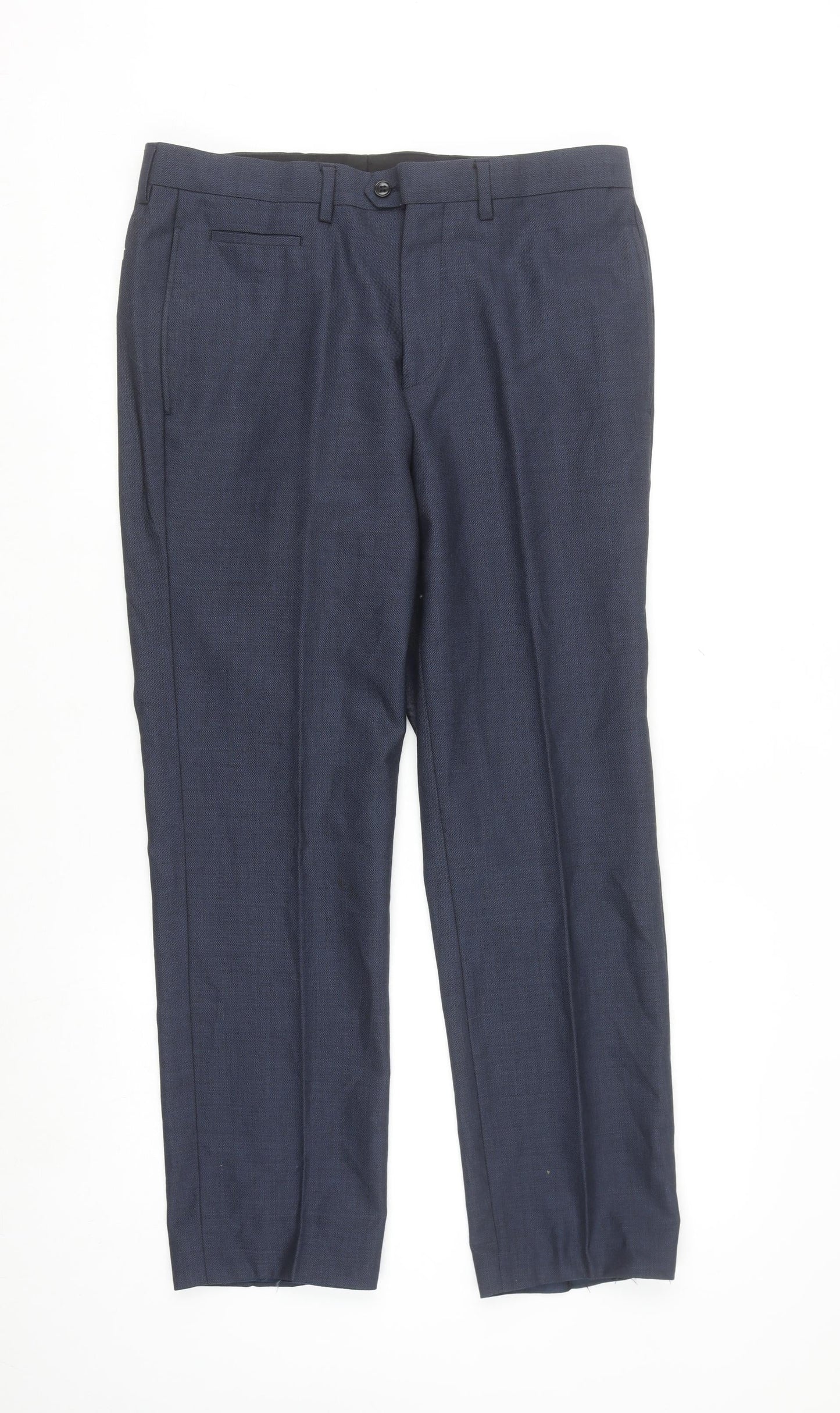Remus Uomo Men's Blue Wool Blend Slim Fit Dress Pants 32L
