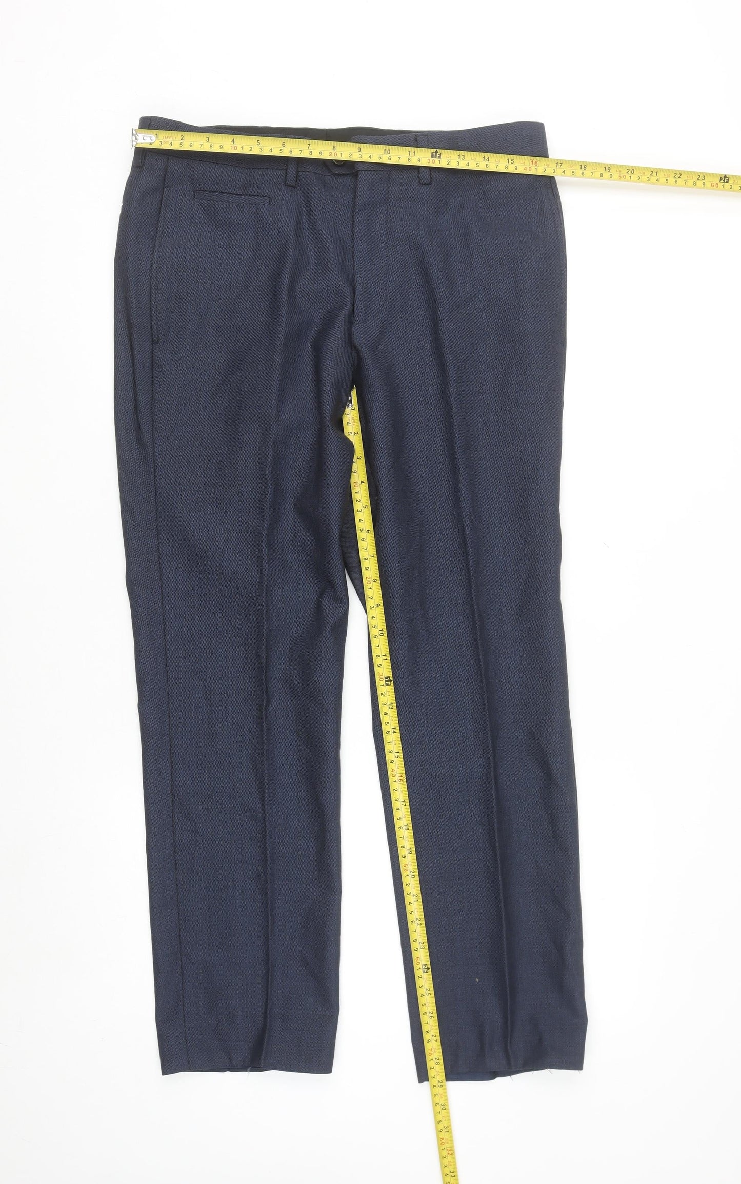 Remus Uomo Men's Blue Wool Blend Slim Fit Dress Pants 32L