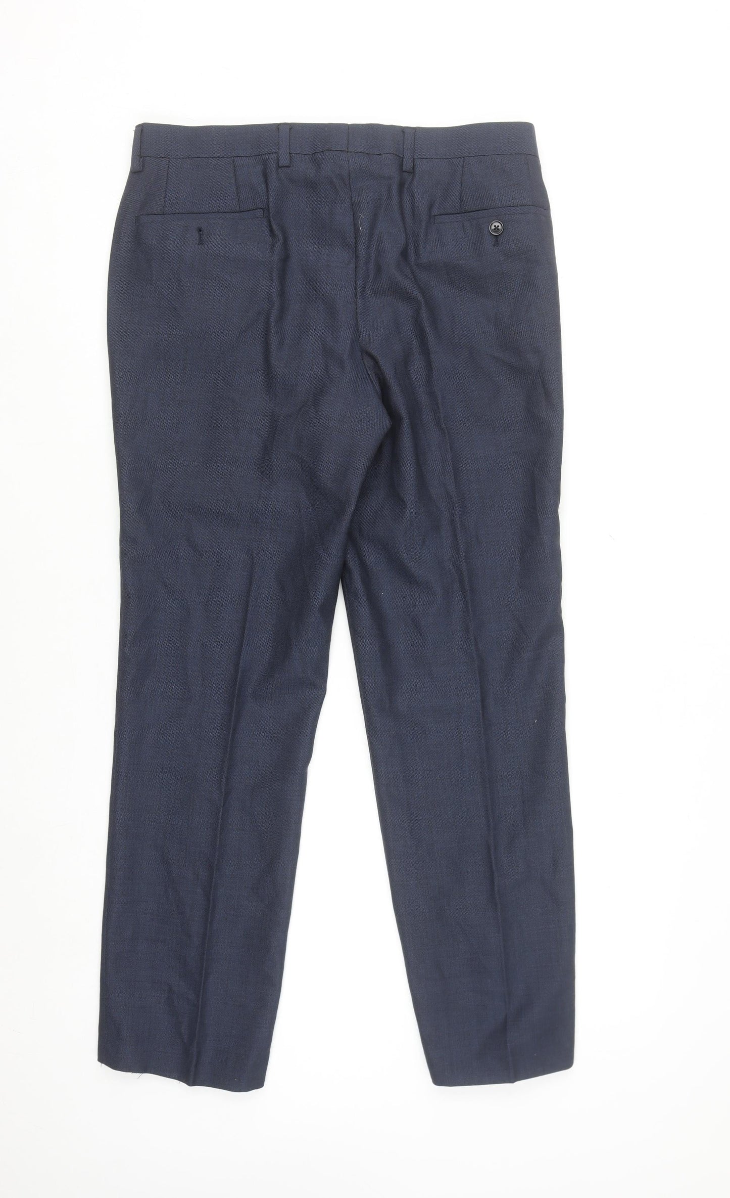 Remus Uomo Men's Blue Wool Blend Slim Fit Dress Pants 32L