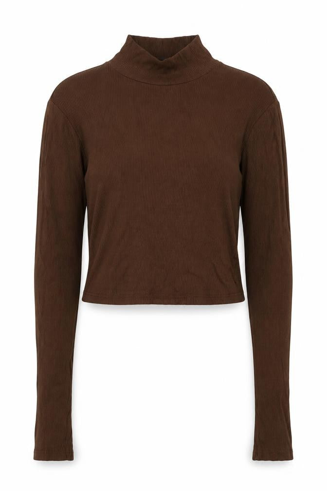 Urban Outfitters Women Brown Roll Neck Slim Fit Ribbed Jumper Size M