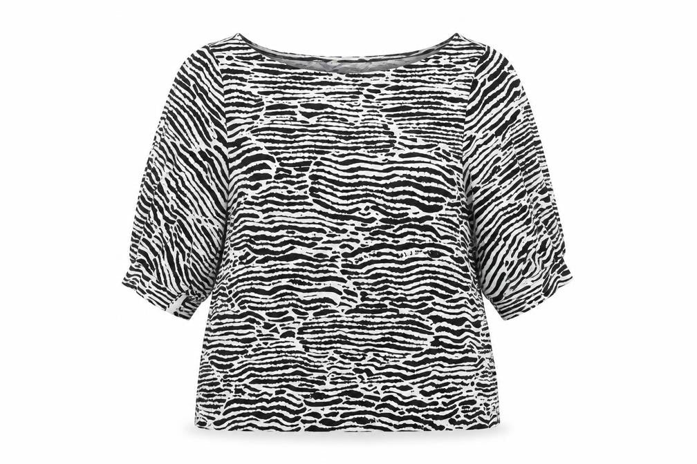 H&M Women's Black & White Animal Print Puff Sleeve Blouse Size S