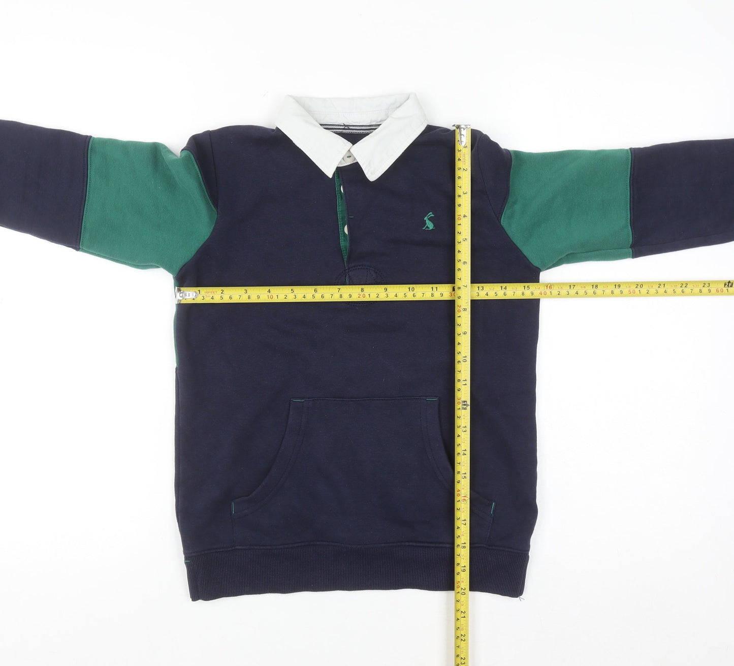 Joules Boys Navy Green Collared Rugby Sweatshirt 8 Years Cotton Blend