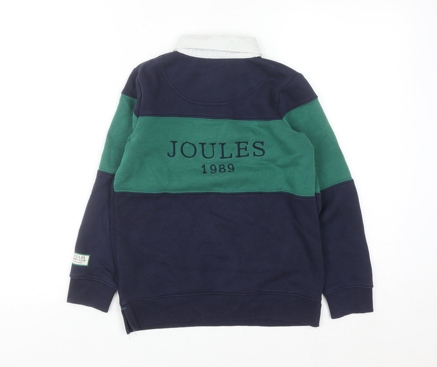 Joules Boys Navy Green Collared Rugby Sweatshirt 8 Years Cotton Blend