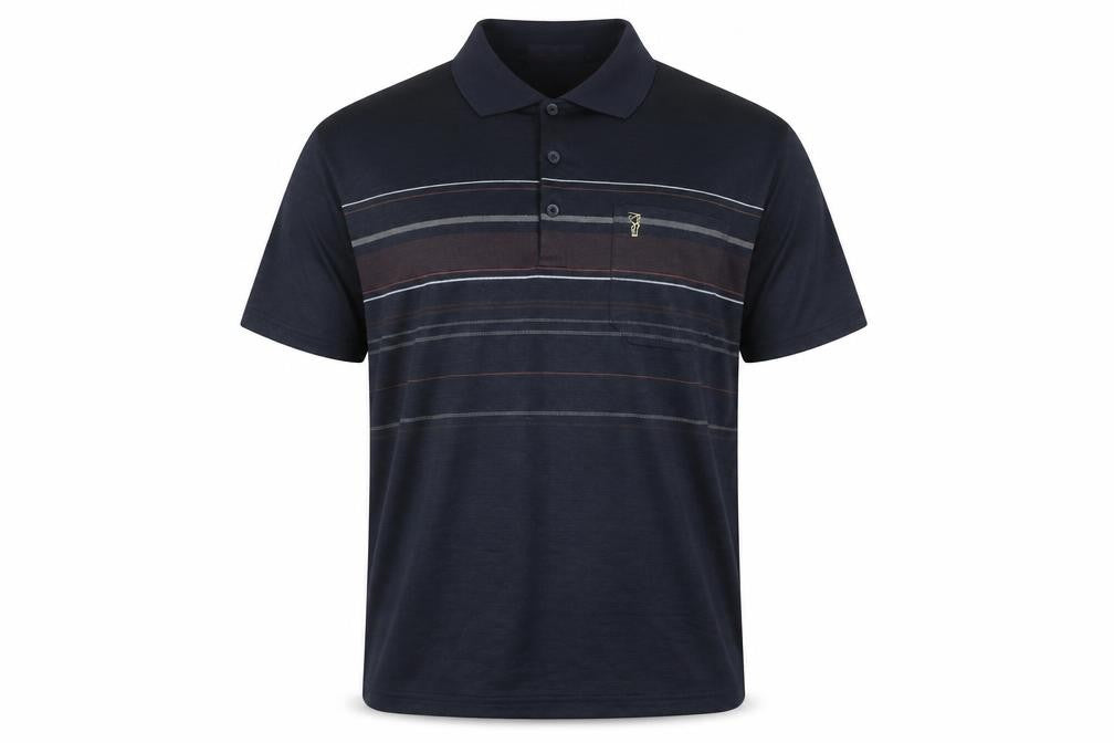 Gold Men Navy Blue Striped Golf Polo Shirt L Cotton Blend
