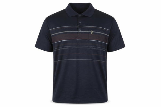 Gold Men Navy Blue Striped Golf Polo Shirt L Cotton Blend
