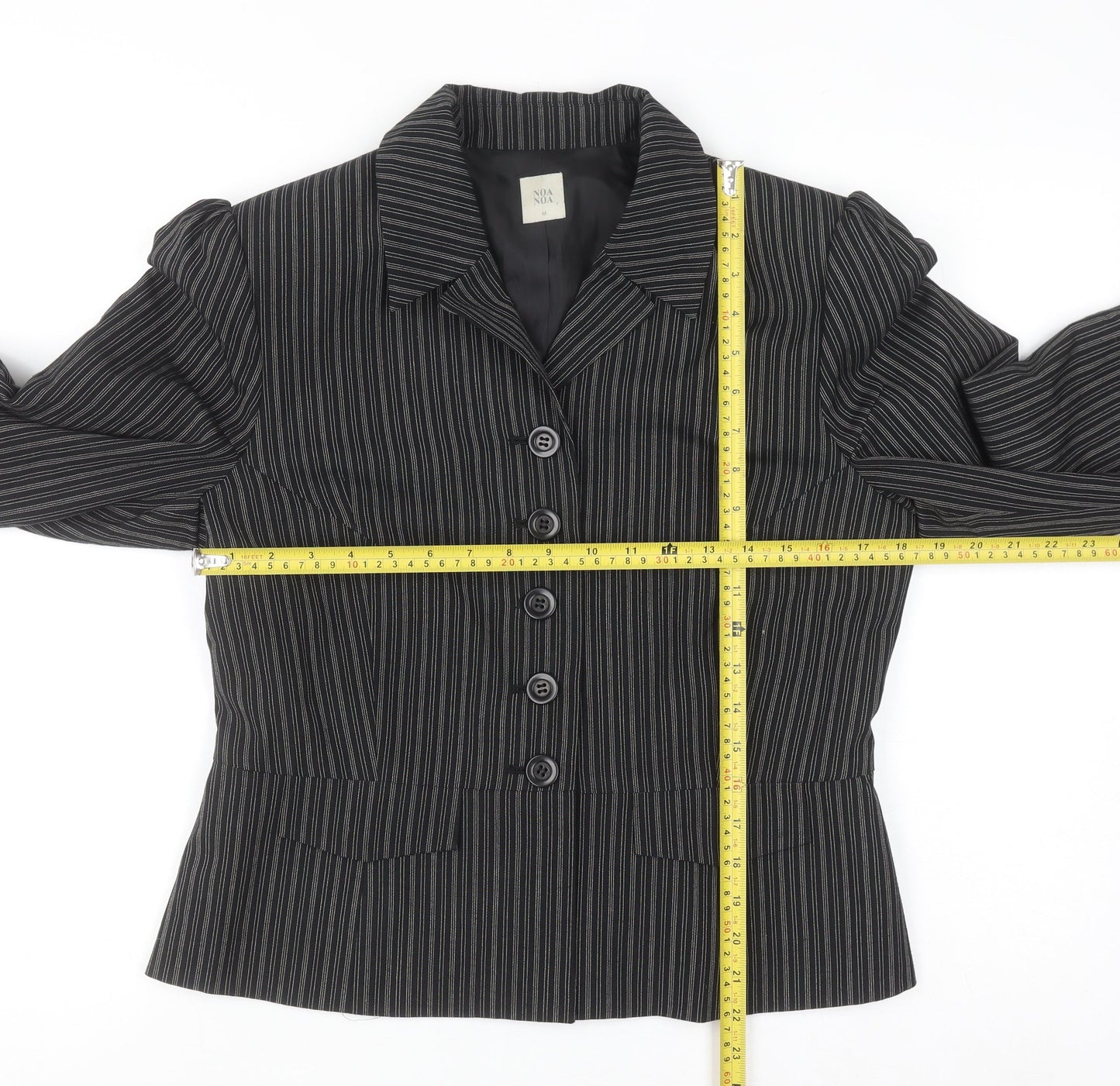 Noa Noa Women's Black Pinstripe Tailored Blazer Jacket Size M