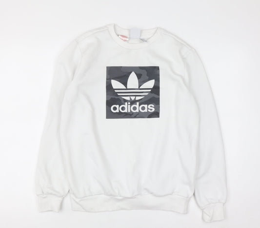 Adidas Boys White 13-14 Years Pullover Sweatshirt with Logo