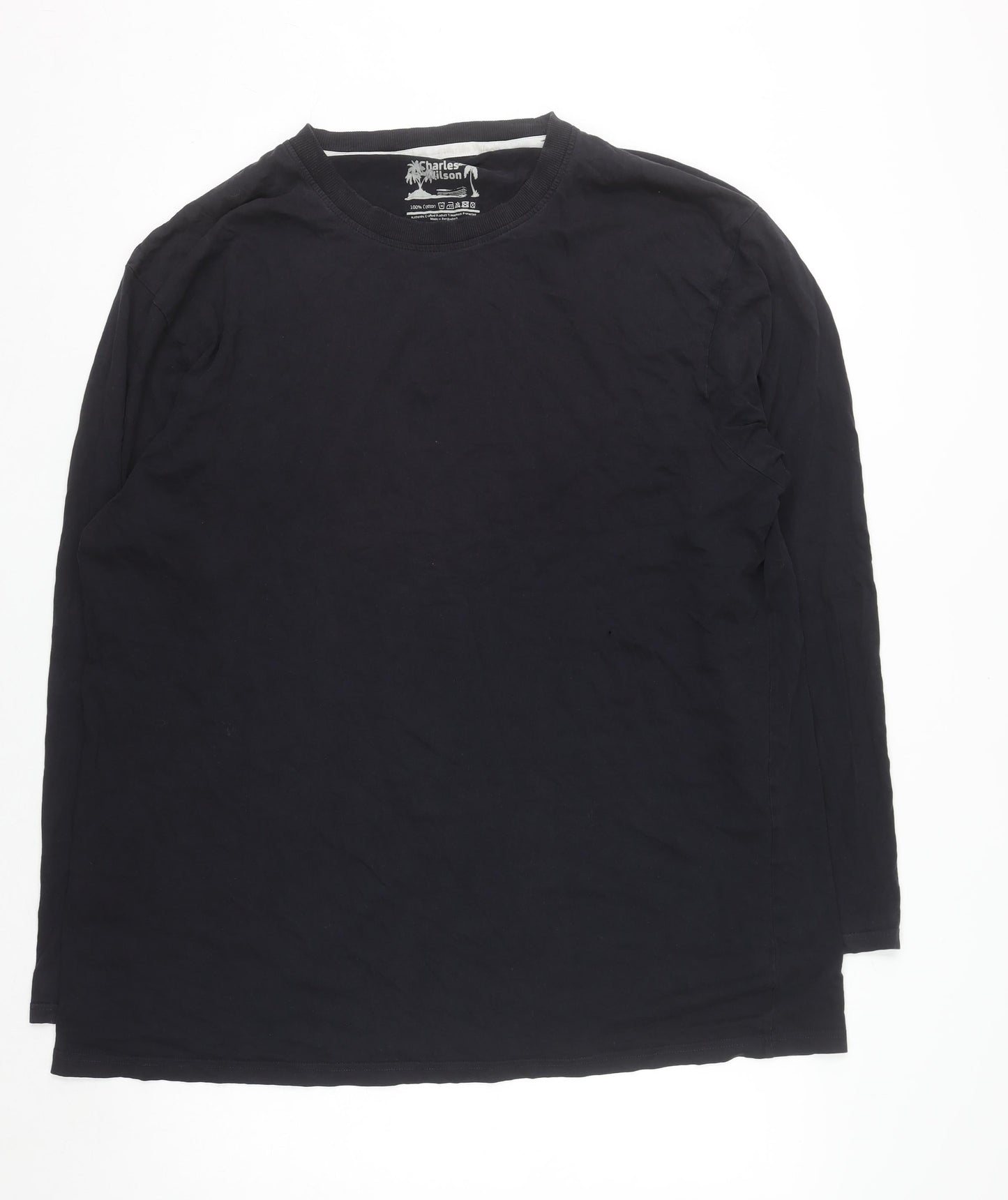 Charles Wilson Men's Black Long Sleeve Regular Fit Cotton Top Size L