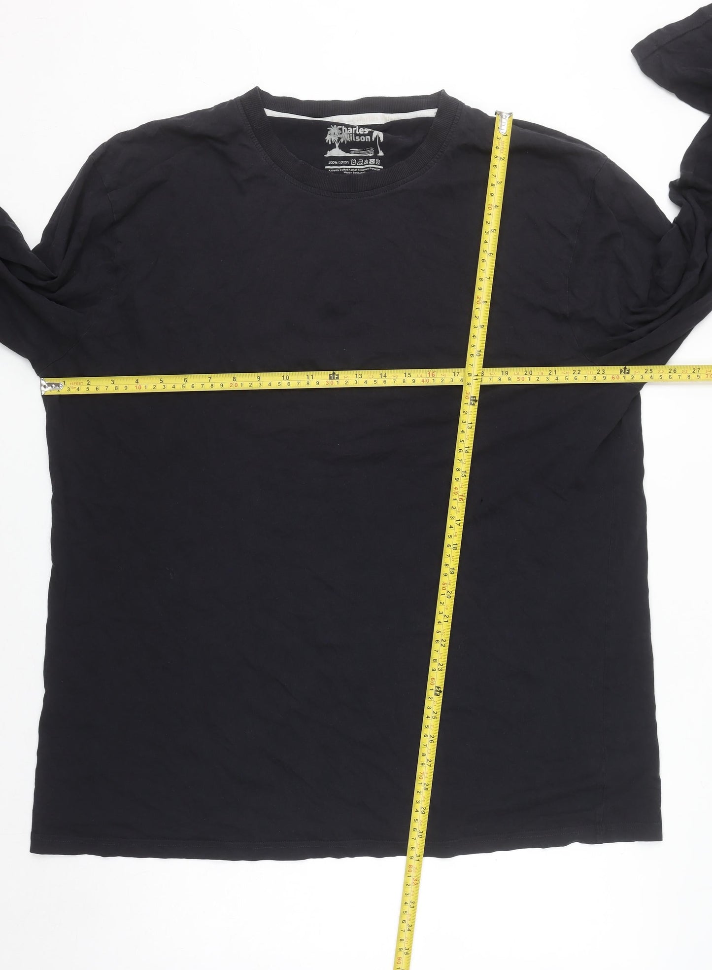 Charles Wilson Men's Black Long Sleeve Regular Fit Cotton Top Size L