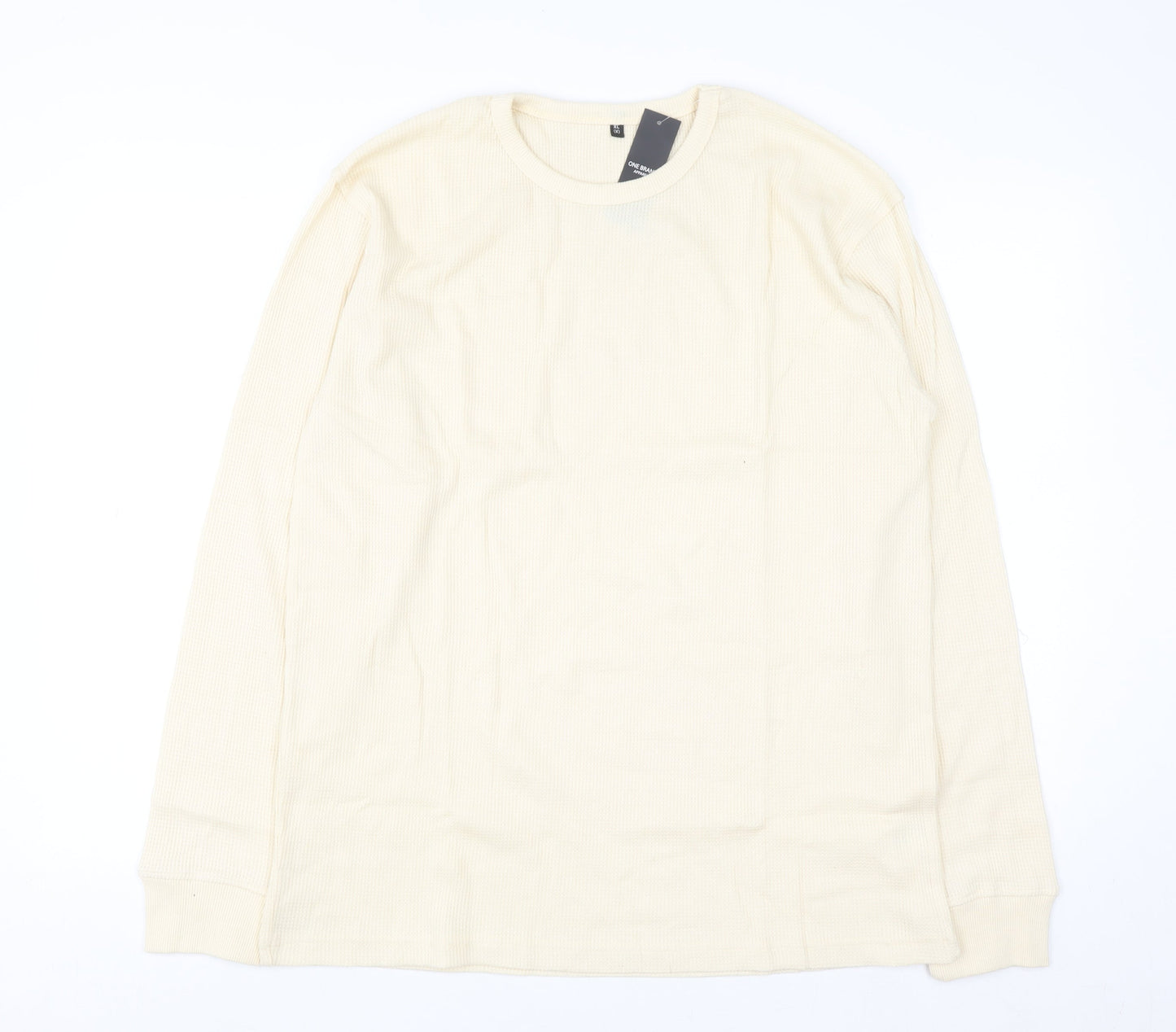 One Brand Apparel Men's Beige XL Waffle-Knit Pullover Jumper