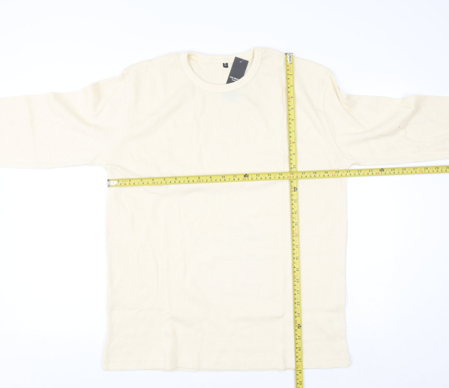 One Brand Apparel Men's Beige XL Waffle-Knit Pullover Jumper