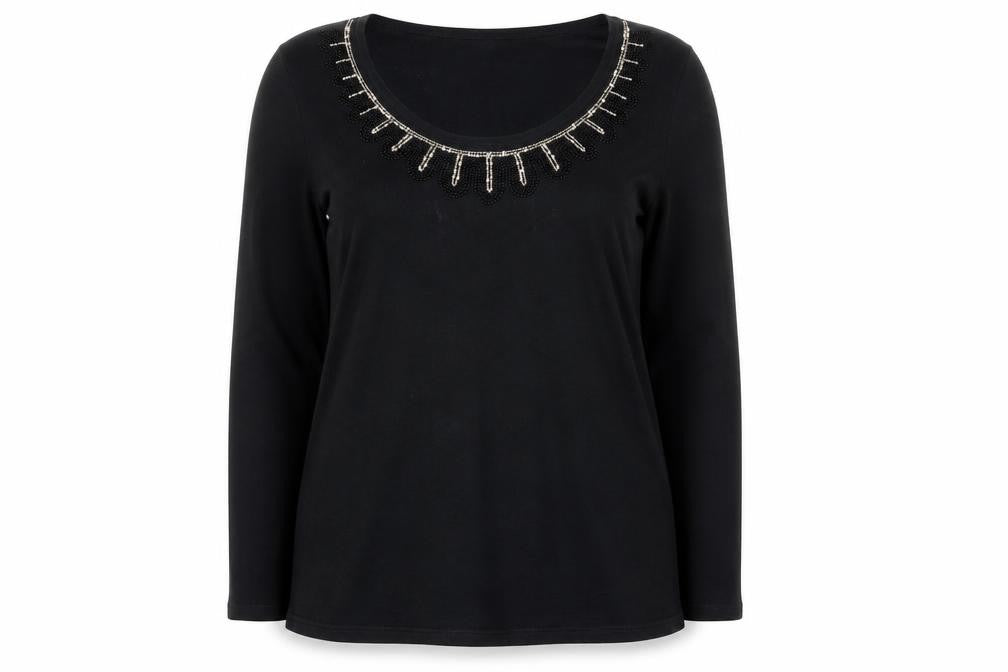 George Women’s Black Beaded Scoop Neck Long Sleeve Top Size 16