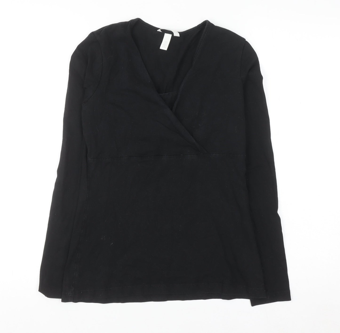 H&M Women's Black Jersey Wrap Blouse Size 10 Long Sleeve